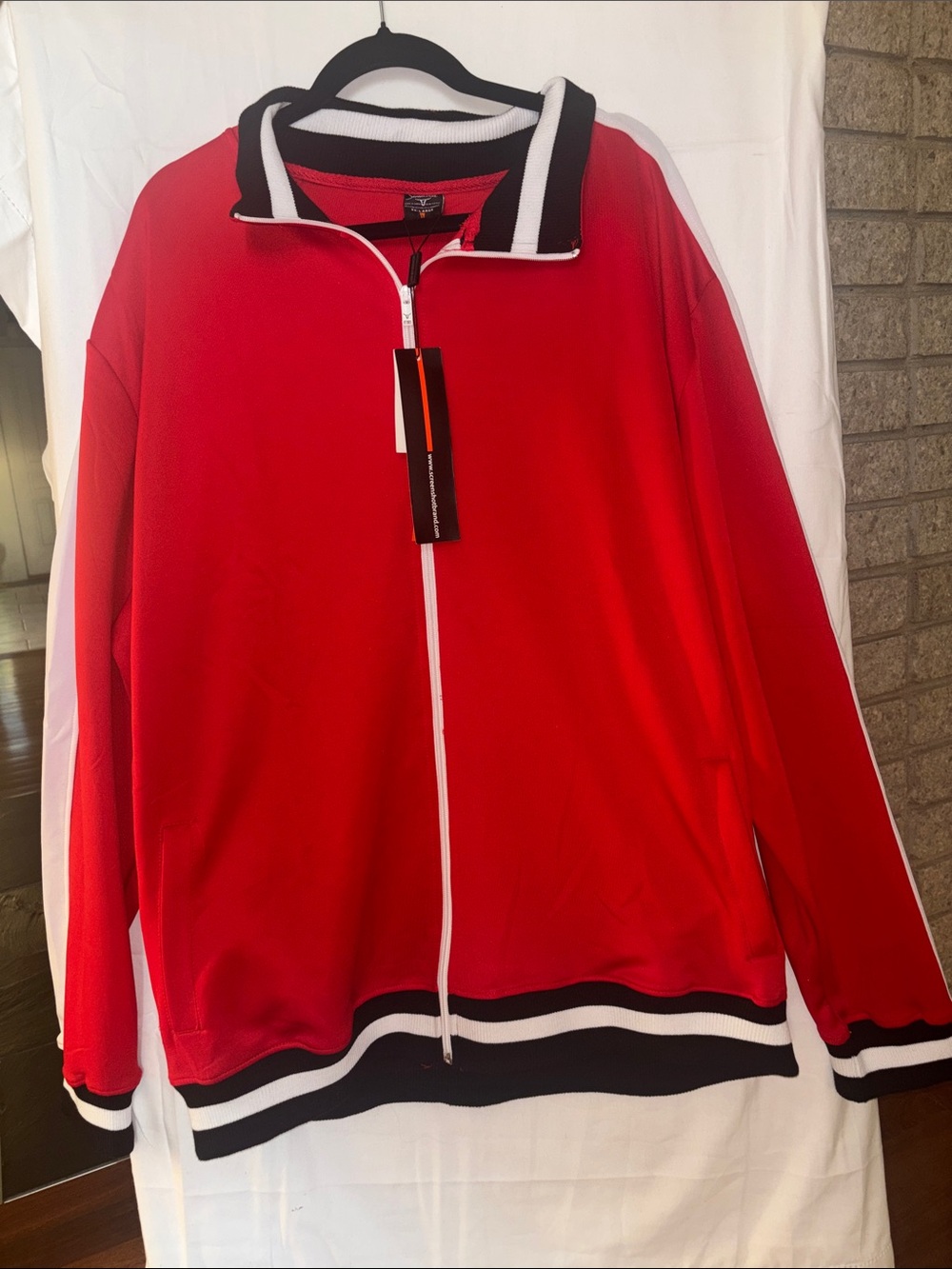 Screenshot Red Bomber/Track Jacket Zip-up with Black & White Trim 3XL NEW